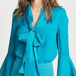 Alice + Olivia Silk tie-neck button up teal blouse